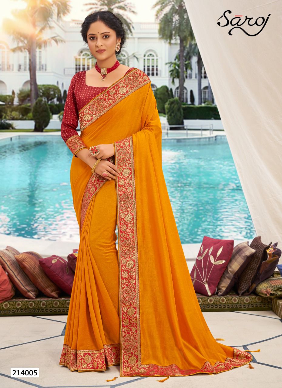 Saroj Ishita Festive Wear Heavy Border Vichitra Silk Fancy Saree Collection